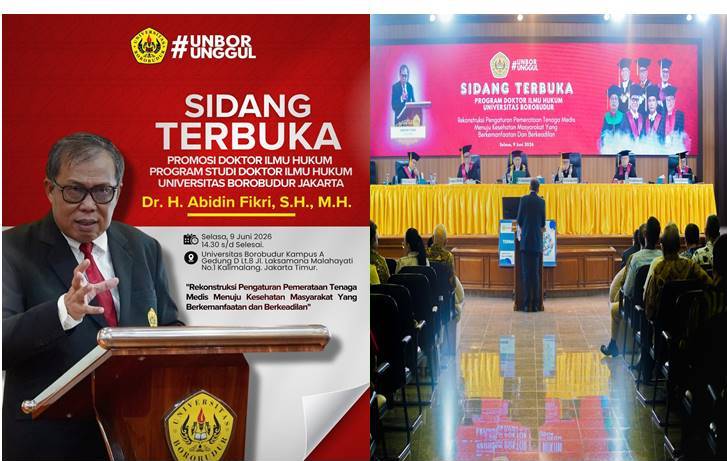 Foto Momen Abidin Fikri Wakil Ketua Komisi VIII DPR RI Saat Sidang Terbuka Program Doktor Hukum di Universitas Borobudur Jakarta